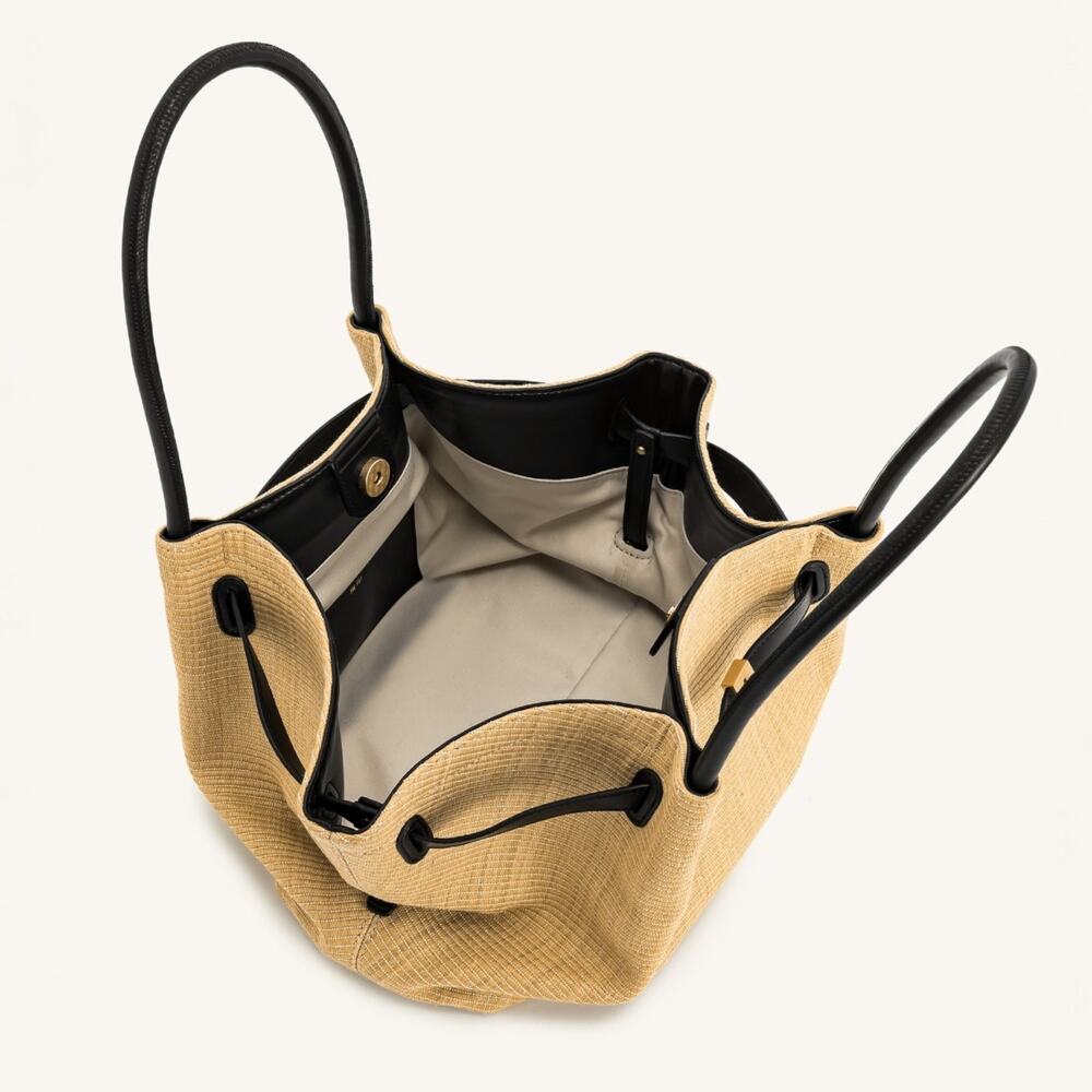 JW Pei Hana Medium Tote Bag in Tan Raffia Straw Black Trim Shoulder Bag Purse - Picture 9 of 15